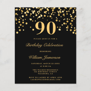 Prospectus 11,4 Cm X 14,2 Cm Budget Black Gold Confetti 90E Anniversaire