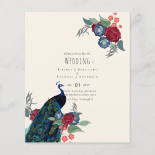 Prospectus 11,4 Cm X 14,2 Cm BUDGET Bleu Paon Bourgogne Mariage d'Hiver Automn