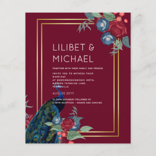 Prospectus 11,4 Cm X 14,2 Cm BUDGET Bleu Paon Bourgogne Mariage d'Hiver Automn