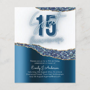 Prospectus 11,4 Cm X 14,2 Cm BUDGET Bleu Parties scintillant huile d'argent Qui