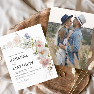 Prospectus 11,4 Cm X 14,2 Cm Budget Boho Fleur sauvage Mariage Photo Invitation