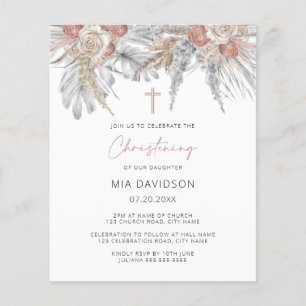 Prospectus 11,4 Cm X 14,2 Cm Budget Boho Palm Pampas rose Christening Invitatio