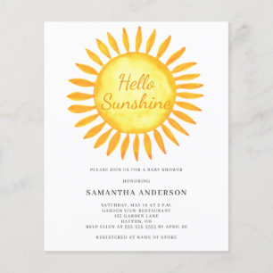 Prospectus 11,4 Cm X 14,2 Cm Budget Bonjour Sunshine Baby shower Invitation