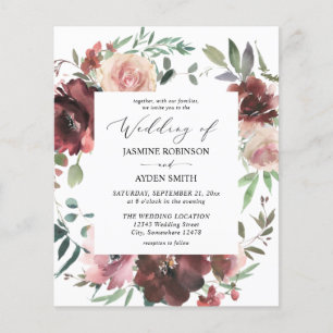 Prospectus 11,4 Cm X 14,2 Cm Budget Bourgogne & Dusty rose Floral 5 Mariage