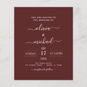 Prospectus 11,4 Cm X 14,2 Cm Budget Bourgogne Mariage Moderne Typographie Circu