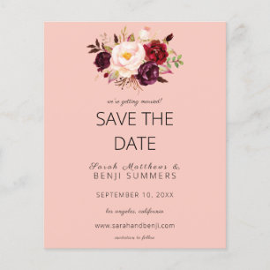 Prospectus 11,4 Cm X 14,2 Cm Budget Bourgogne Marsa Floral Save the Date-Rose 2