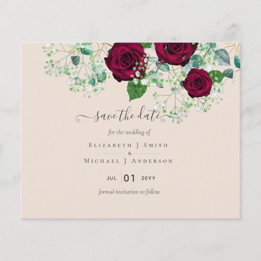 Prospectus 11,4 Cm X 14,2 Cm BUDGET Bourgogne Rose Eucalyptus Mariage (Devant)
