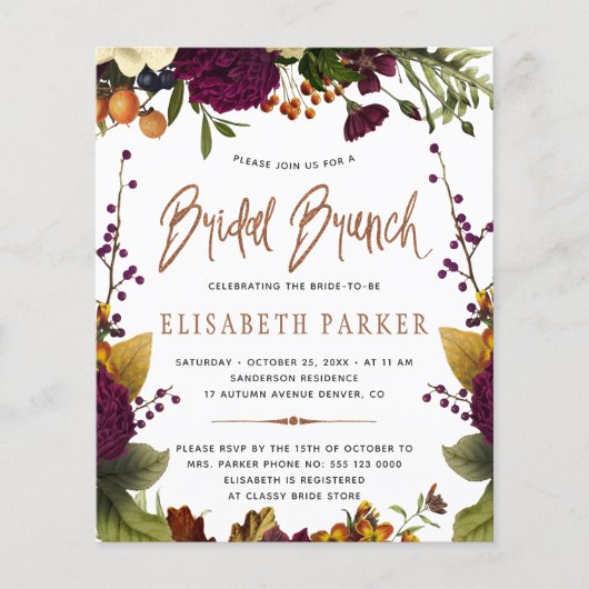 Prospectus 11,4 Cm X 14,2 Cm Budget bridal brunch automne nuptiale invitation (Devant)