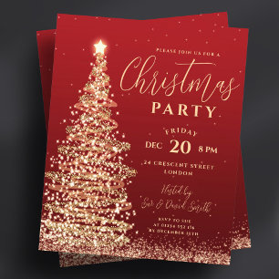 Prospectus 11,4 Cm X 14,2 Cm Budget Christmas Tree Party Red Holiday Invitation