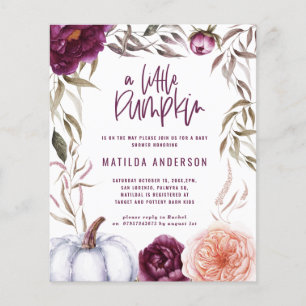 Prospectus 11,4 Cm X 14,2 Cm budget citrouille de pêche violet baby shower d'au