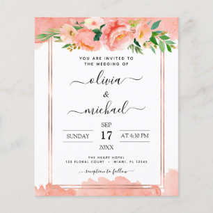 Prospectus 11,4 Cm X 14,2 Cm Budget Coral Peach Floral Faire-part de mariage