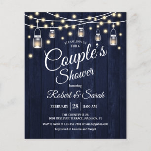 Prospectus 11,4 Cm X 14,2 Cm Budget Couple's Shower Navy Rustic Wood Invitation