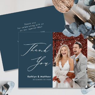 Prospectus 11,4 Cm X 14,2 Cm Budget Dusty Bleu Élégant Mariage de script Merci