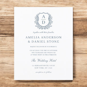 Prospectus 11,4 Cm X 14,2 Cm Budget Dusty Blue Crest Monogram Mariage Photo