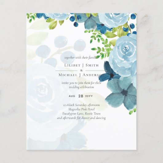 Prospectus 11,4 Cm X 14,2 Cm Budget Dusty Blue Flowers Sage Mariage (Devant)