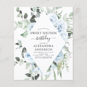 Prospectus 11,4 Cm X 14,2 Cm Budget Dusty Blue Sweet sixteen fête d'anniversair