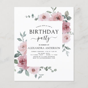 Prospectus 11,4 Cm X 14,2 Cm Budget Dusty rose Anniversaire Fête Floral Invitat