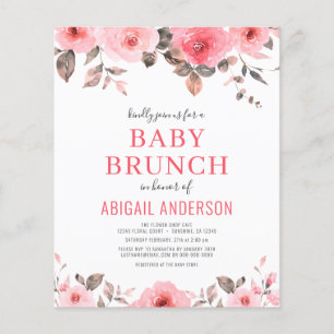 Prospectus 11,4 Cm X 14,2 Cm Budget Dusty rose Floral Baby Brunch Invitation