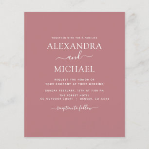 Prospectus 11,4 Cm X 14,2 Cm Budget Dusty Rose Mariage avec invitation photo