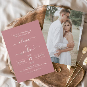 Prospectus 11,4 Cm X 14,2 Cm Budget Dusty Rose Mariage avec invitation photo