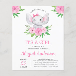 Prospectus 11,4 Cm X 14,2 Cm BUDGET Elephant Baby shower Girly Invitation
