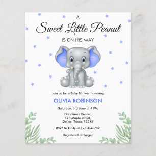 Prospectus 11,4 Cm X 14,2 Cm Budget Elephant Blue Boy Baby shower Invitation