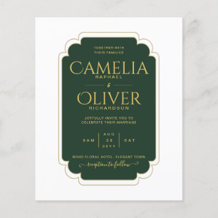 Prospectus 11,4 Cm X 14,2 Cm BUDGET Emerald Green Gold MONOCHROME Mariage PAPIE