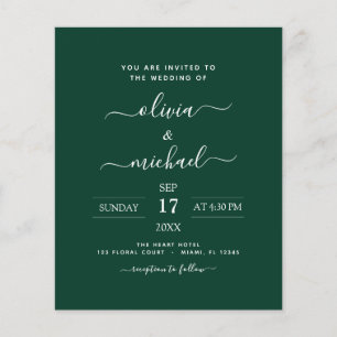 Prospectus 11,4 Cm X 14,2 Cm Budget Emerald Green Wedding Modern Typography