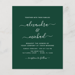 Prospectus 11,4 Cm X 14,2 Cm Budget Emerald Mariage vert avec invitation photo