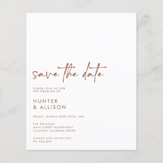 Prospectus 11,4 Cm X 14,2 Cm BUDGET Enregistrer La Date Invitation Circulaire (Devant)