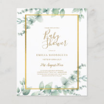 BUDGET Eucalyptus BABY SHOWER GOLD QR CODE INVITE