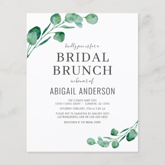 Prospectus 11,4 Cm X 14,2 Cm Budget Eucalyptus Foliage Bridal Brunch Invitation (Devant)