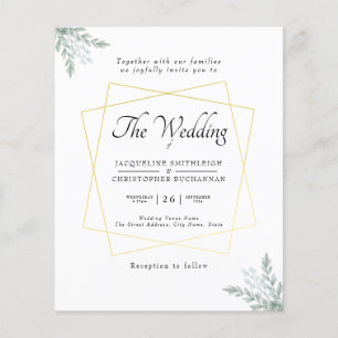 Prospectus 11,4 Cm X 14,2 Cm Budget Eucalyptus Gold Frame Faire-part de mariage