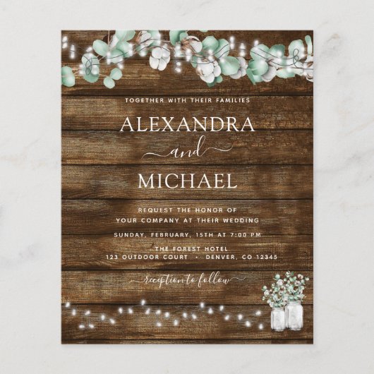 Prospectus 11,4 Cm X 14,2 Cm Budget Eucalyptus Rustic Wedding Invitations (Devant)