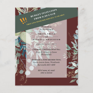 Prospectus 11,4 Cm X 14,2 Cm BUDGET EUCALYPTUS Verdure Feuilles Mariage INVITES