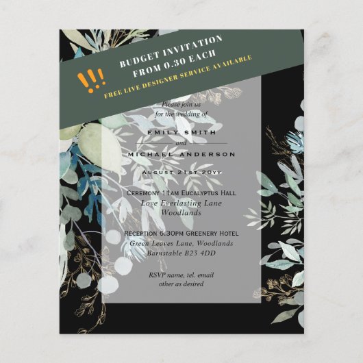 Prospectus 11,4 Cm X 14,2 Cm BUDGET EUCALYPTUS Verdure Feuilles Mariage INVITES (Devant)