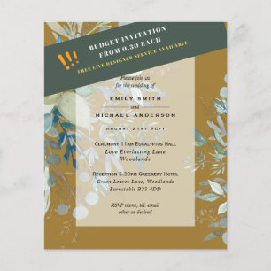 Prospectus 11,4 Cm X 14,2 Cm BUDGET EUCALYPTUS Verdure Feuilles Mariage INVITES
