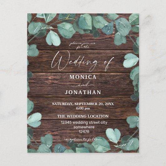 Prospectus 11,4 Cm X 14,2 Cm Budget Eucalyputs & Wood Greenery Wedding (Devant)