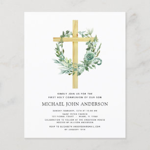 Prospectus 11,4 Cm X 14,2 Cm Budget First Holy Communion Eucalyptus Invitation