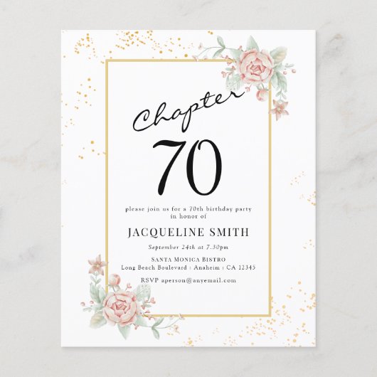 Prospectus 11,4 Cm X 14,2 Cm Budget Floral 70e anniversaire Invitation (Devant)