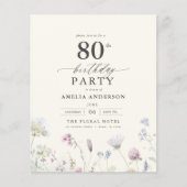 Prospectus 11,4 Cm X 14,2 Cm Budget Floral 80e anniversaire Invitation (Devant)