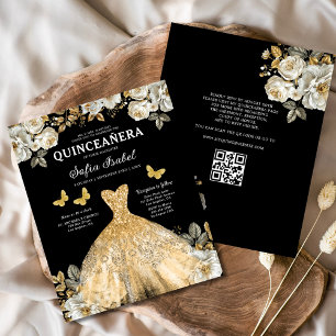 Prospectus 11,4 Cm X 14,2 Cm Budget Floral Gold QR Code Princess Quinceanera