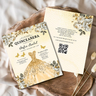 Prospectus 11,4 Cm X 14,2 Cm Budget Floral Gold QR Code Princess Quinceanera