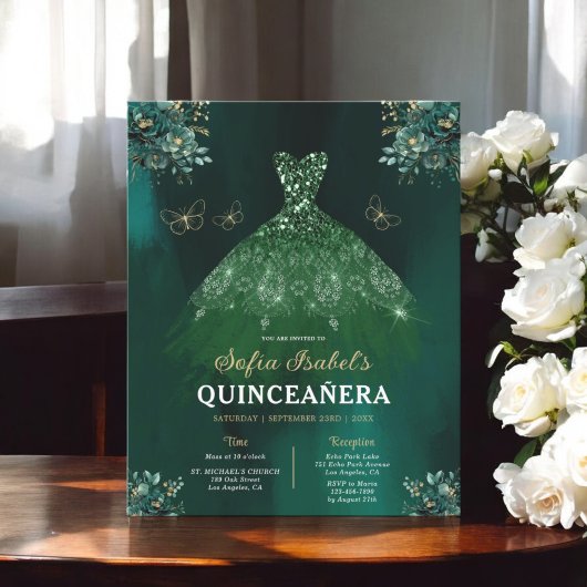 Prospectus 11,4 Cm X 14,2 Cm Budget Floral Vert Bilingue Espagnol Quinceanera