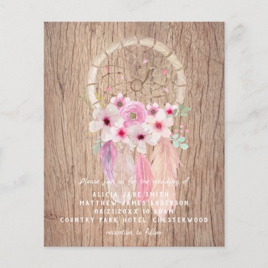 Prospectus 11,4 Cm X 14,2 Cm BUDGET Flyer Papier Invitations Mariage BOHO (Devant)