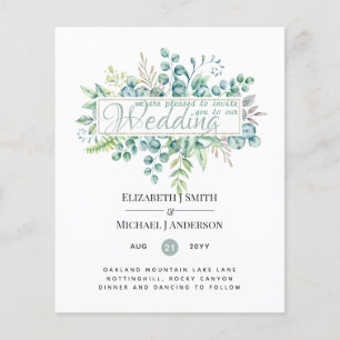 Prospectus 11,4 Cm X 14,2 Cm Budget FLYER Papier Mariage Vert Invitation