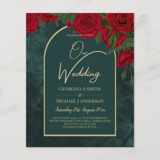 Prospectus 11,4 Cm X 14,2 Cm BUDGET ForêtVert ROUGE Roses d'hiver Mariage INVIT