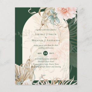 Prospectus 11,4 Cm X 14,2 Cm BUDGET Gazon de Pampas Vert Émeraude Mariage Rose