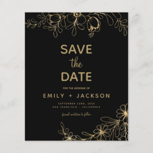 Prospectus 11,4 Cm X 14,2 Cm Budget Gold Black Modern Enregistrer la date Flora