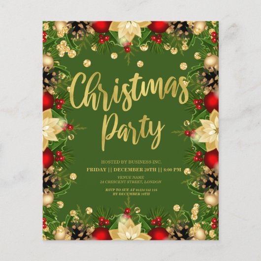 Prospectus 11,4 Cm X 14,2 Cm Budget Gold Green Noël Entreprise Invitation (Devant)